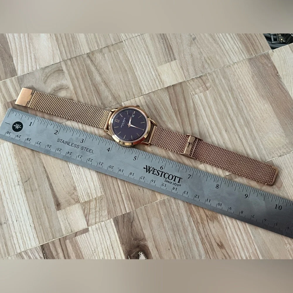 AKRIBOS XXIV Ladies Watch Rose Gold Mesh Bracelet Purple Dial Date Window